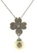Nice Diamond & Pearl Dogwood Flower Necklace