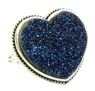 Sajen Sterling Blue Druzy Heart Ring, Size 11