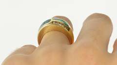 14K Yellow Gold Black Opal Inlay Diamond Inset Band Ring