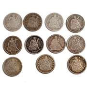 11 Assorted Seated Dimes
