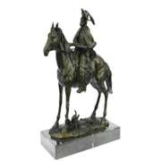 Tribute Hot Cast Cowboy With Riffle on Horse Bronze Sculpture