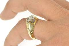 14K Yellow Gold 0.78 Ct 1940s Diamond Solitaire Men's Wedding Ring