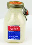 Vintage 1/2 Pint Glass Coin Bank w/Lock & Key