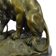 Lion and Snake Bronze Sculpture on Marble Base Statue