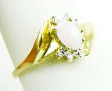 Pretty 10K Opal & Diamond Accent Ring, Size 9
