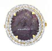 Extremely Rare Unheated Huge 16.61CTS Star Ruby & White Sapphire Ring in Vermeil