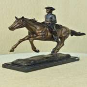 Soldier on Horse Bronze Statue on Marble Base Sculpture