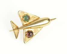 14K Yellow Gold 3D Retro Airplane Garnet Chalcedony Plan Charm/Pendant