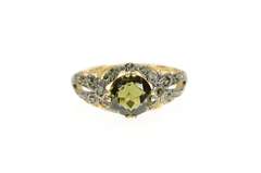 10K Yellow Gold Green Tourmaline Pave Green Diamond Ornate Ring