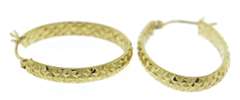 Simple Yellow Gold Diamond Cut Oval Hoop Earrings