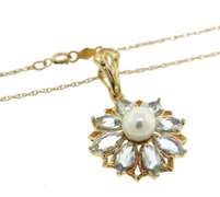 Favorite Pearl & Aquamarine Flower Pendant on Chain