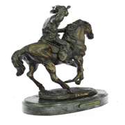 Cowboy Horse Bronze Sculpture on Marble Base Figurine