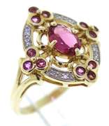 Pink Tourmaline and Diamond Yellow Gold Ring