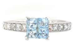 Sparkly Aquamarine & Diamond Ring in Sterling Silver