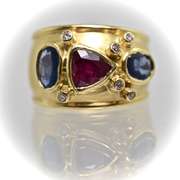 Wonderfully Artistic 18K Ruby & Sapphire Ring