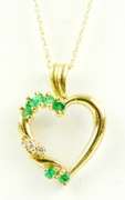 10K Emeralds & Diamonds Heart Pendant & Chain