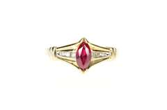 10K Yellow Gold Marquise Syn. Ruby Diamond Statement Ring
