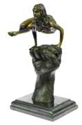 Naked Female Sitting on a Fist Bronze Sculpture