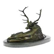 Deer Bronze Sculpture on Marble Base Statue