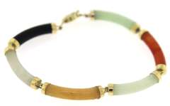 Gorgeous Multi Color Yellow Gold Jade Bracelet