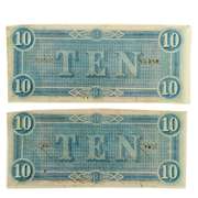 2 Consecutive CU $10 Confederate Notes Feb 17 1864 Seri