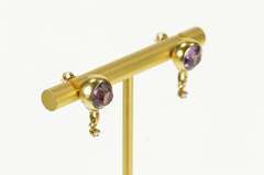 18K Yellow Gold Victorian Round Amethyst Diamond Dangle Stud Earrings