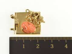 14K Yellow Gold Carved Coral Cameo Floral Box Slide Bracelet Clasp