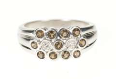 14K White Gold Smoky Quartz Diamond Floral Cluster Band Ring