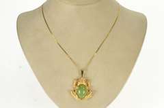 14K Yellow Gold Oval Jade Cabochon Frog Ruby Eye Accent Pendant