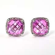 Vibrant Pink Sapphire & Diamond Earrings in 14K WG