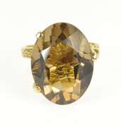 14K Yellow Gold Oval Smoky Quartz Retro Statement Cocktail Ring