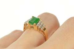 14K Yellow Gold 1.20 Ctw 1950's Emerald Diamond Engagement Ring