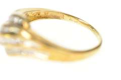 10K Yellow Gold Wavy Channel Baguette Round Diamond Band Ring