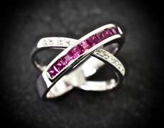 Architectural 18K Ruby & Diamond Bypass Ring