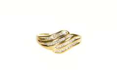10K Yellow Gold Wavy Channel Baguette Round Diamond Band Ring