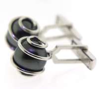 Set of Black Pearl Swirl 2 Cufflinks & 3 Shirt Studs