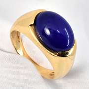 Tasteful Man's Cabochon Lapis Ring in 14k yellow gold weighing 6.3 grams.
