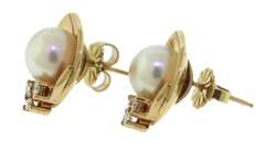 Elegant 14kt YG Pearl & Diamond Earrings