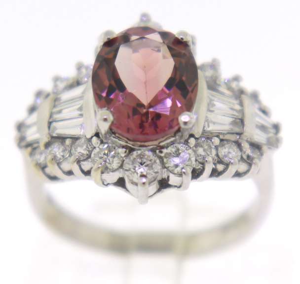 Glowing Pink Tourmaline and Diamond White Gold Ring