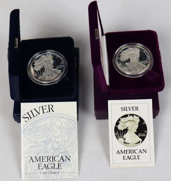 1986 S & 2001 W Proof Silver Eagles with Boxs Papers