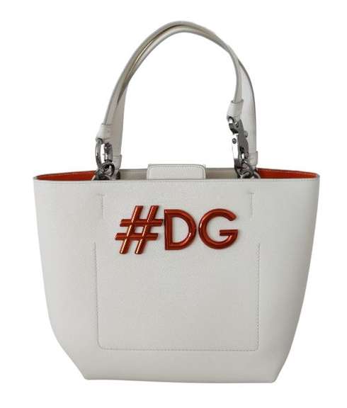 DOLCE & GABBANA  White #DG Women Hand Tote Borse Leather BEATRICE Bag