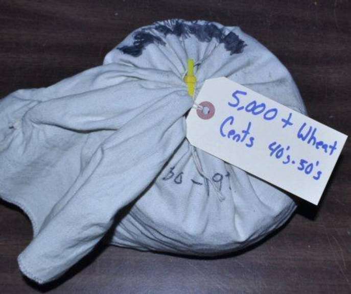 Giant Cloth Bag with 5000 Oldtime Lincoln Wheat Cents