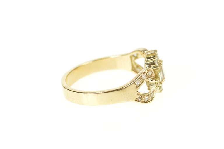 14K Yellow Gold Unique Baguette Diamond Cluster Engagement Ring