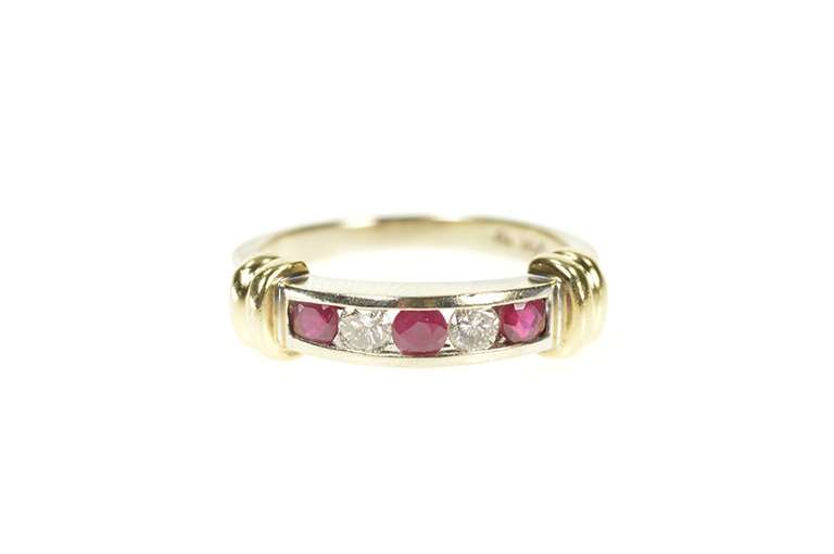 14K White Gold 0.46 Ctw Ruby Diamond Channel Wedding Band Ring