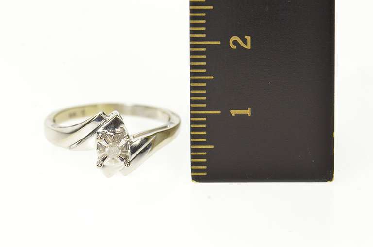 10K White Gold Diamond Solitaire Retro Bypass Promise Ring