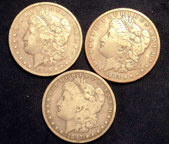 Lot of 3 Morgan Dollars 1892 S,1893 O ,1893