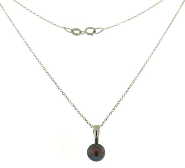 Glowing 18kt WG Black Pearl Necklace
