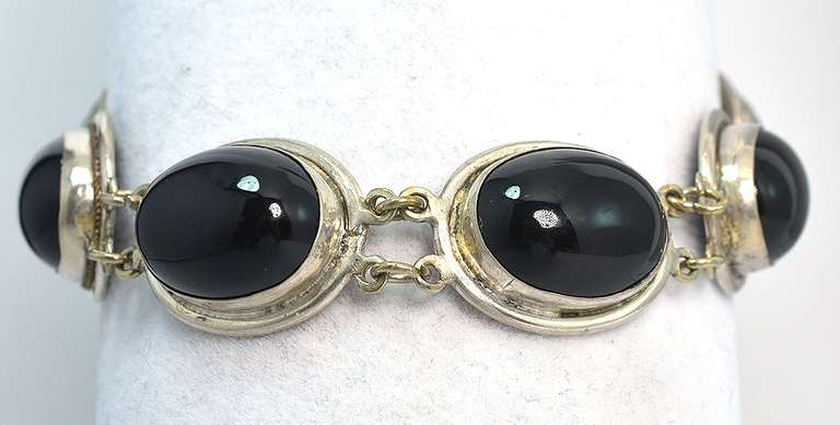 Sterling Silver Bracelet with  Black Stones