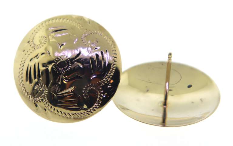 Beautiful Etched Floral 21mm Domed Disc Stud