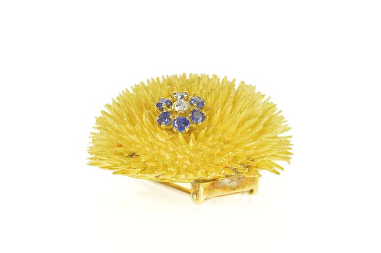 18K Yellow Gold 0.56Ctw Tiffany Co Sapphire Diamond Urchin Pin/Brooch